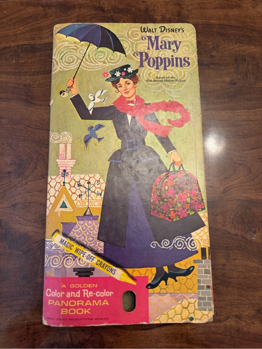 Vintage 1964 Walt Disney Mary Poppins Golden Color Re-Color Panorama Book